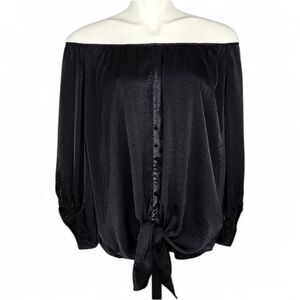 Jennifer Lopez Women's Off The Shoulder Front Knot Black Blouse Flowy Size L